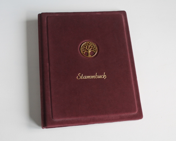 Stammbuch "Goldene Lebensbaum" aus weinrotem Samtleder,  DIN A5